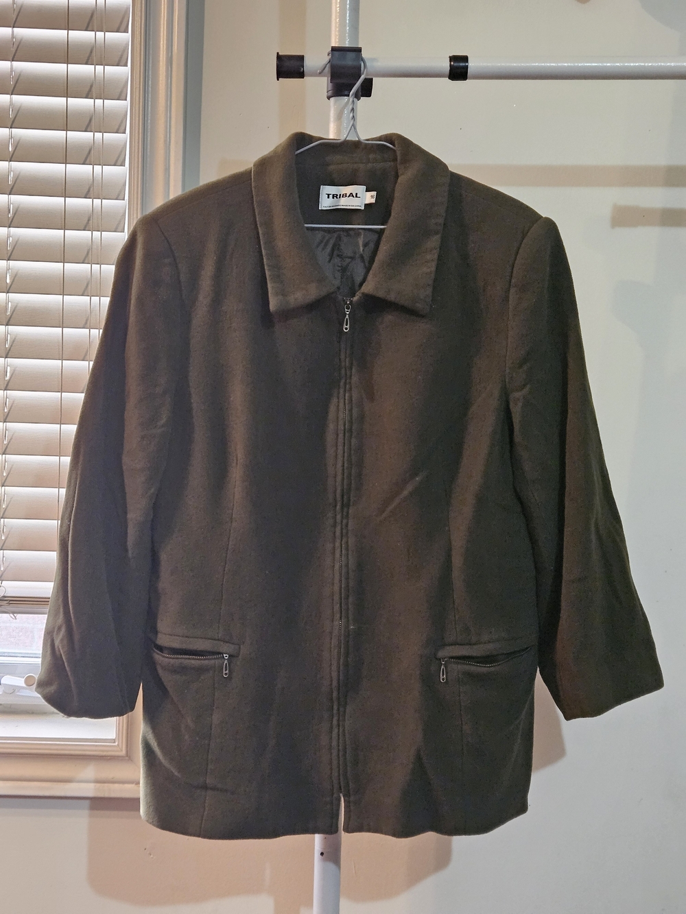 Tribal Olive Green Men's Zip-Front Pea Coat